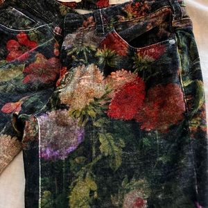 Anthropologie velvet floral print pants.